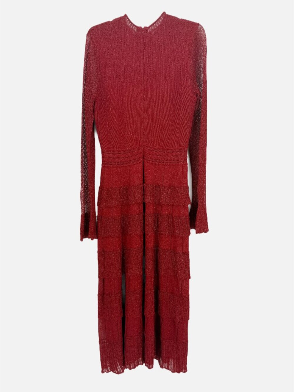 Lela Rose Piper Pointelle Tiered Maxi Dress Size M in Red - Picture 3 of 8